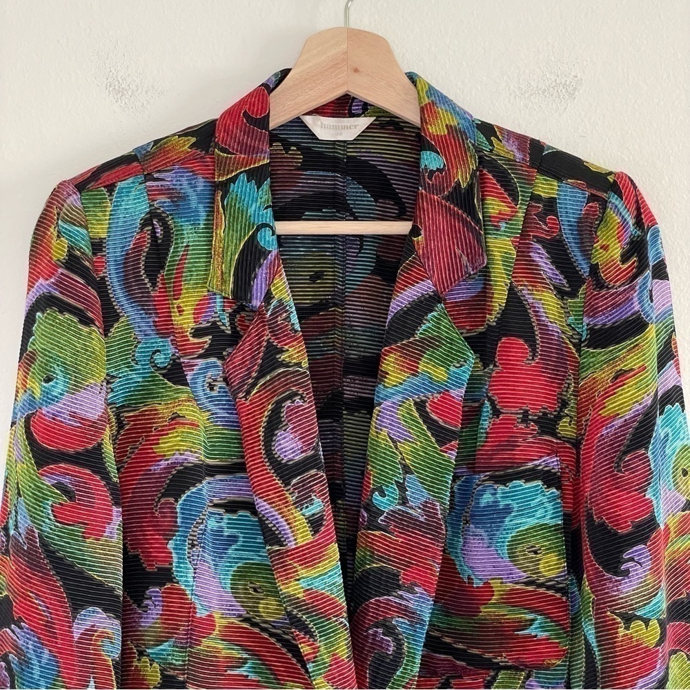 Vintage 90s Hammer Colorful Textured Blazer Jacket Rayon Cotton Modal EU 38 - Picture 3 of 16